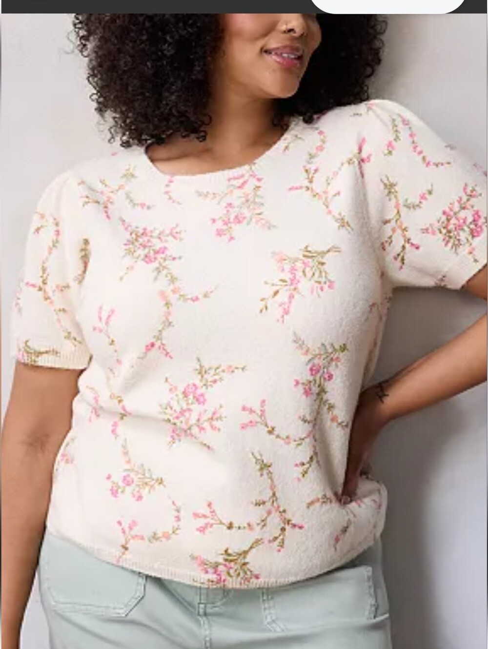 LC LAUREN CONRAD 3X. SHORT SLEEVES FLORAL SWEATER. PLUS
